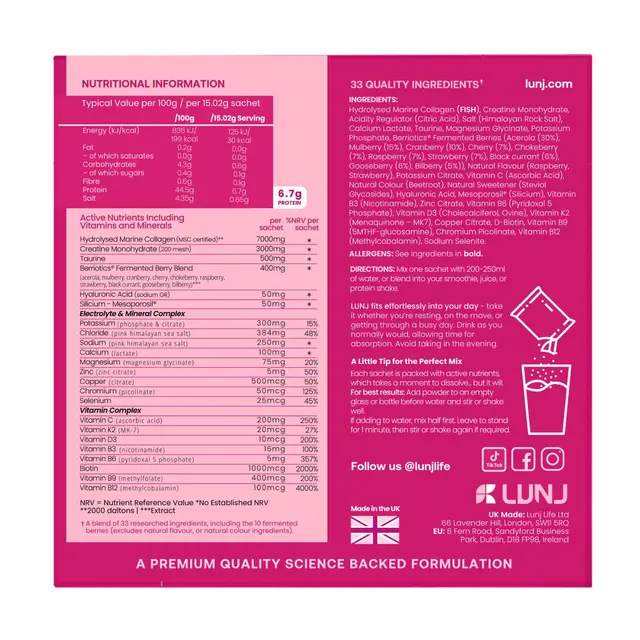 LUNJ FitGlo 8 in 1 Daily Complex - Wild Berry Flavour 14 Sachets - Image 4
