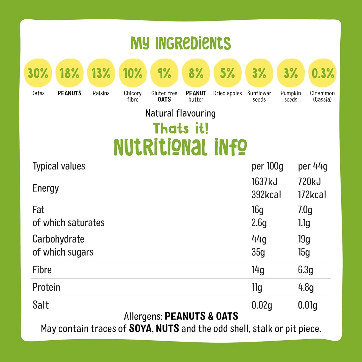 Nakd. Fruit & Fibre Apple & Cinnamon 16x44g - Image 2