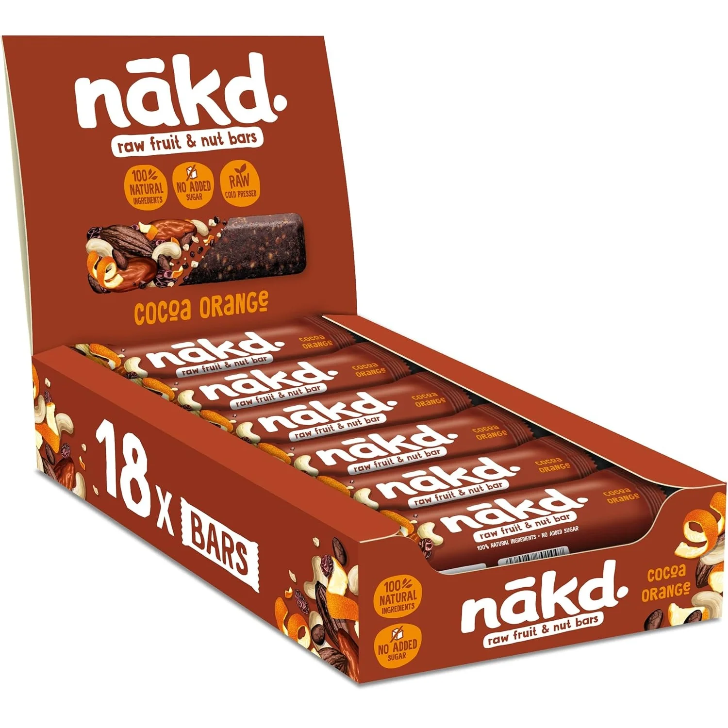 Nakd. Raw Fruit & Nut Bars Cocoa Orange 18x35g