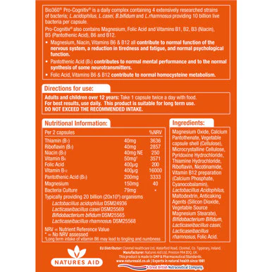 Natures Aid Bio360 Pro-Cognitiv Metal Performance 60 Capsules - Image 3