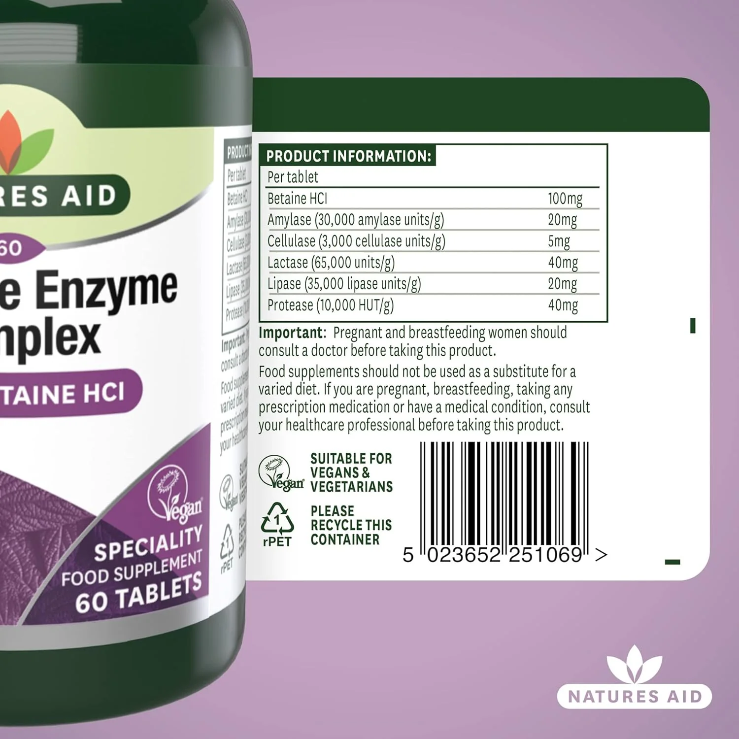 Natures Aid Digestive Enzyme Complex (with Betaine HCI) 60 Tablets - Image 6