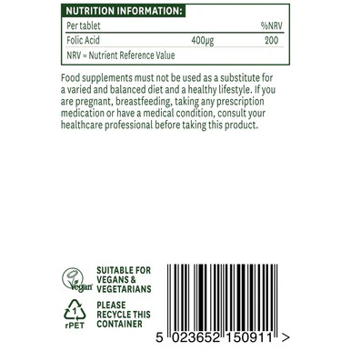 Natures Aid Folic Acid - 400ug 90 Tablets - Image 3