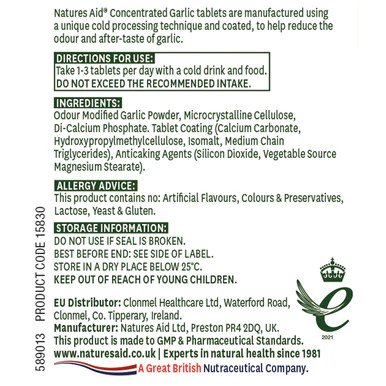Natures Aid Garlic concentrated 2000ug Allicin 90 Tablets - Image 2