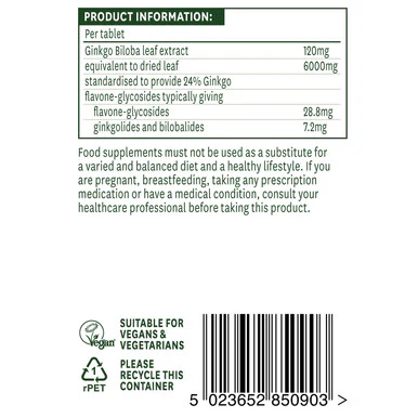 Natures Aid Ginkgo Biloba 120mg 90 Tablets - Image 3
