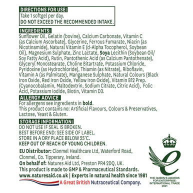 Natures Aid Multi-Vitamins & Minerals (with Iron) 90 Softgels - Image 2