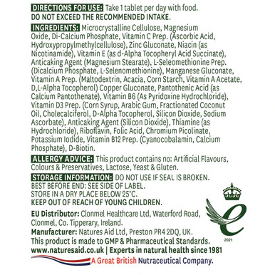 Natures Aid Multi-Vitamins & Minerals (without Iron) 60 Tablets - Image 2