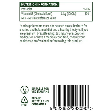 Natures Aid Vitamin D3 1000iu (25ug) 90 Tablets - Image 3