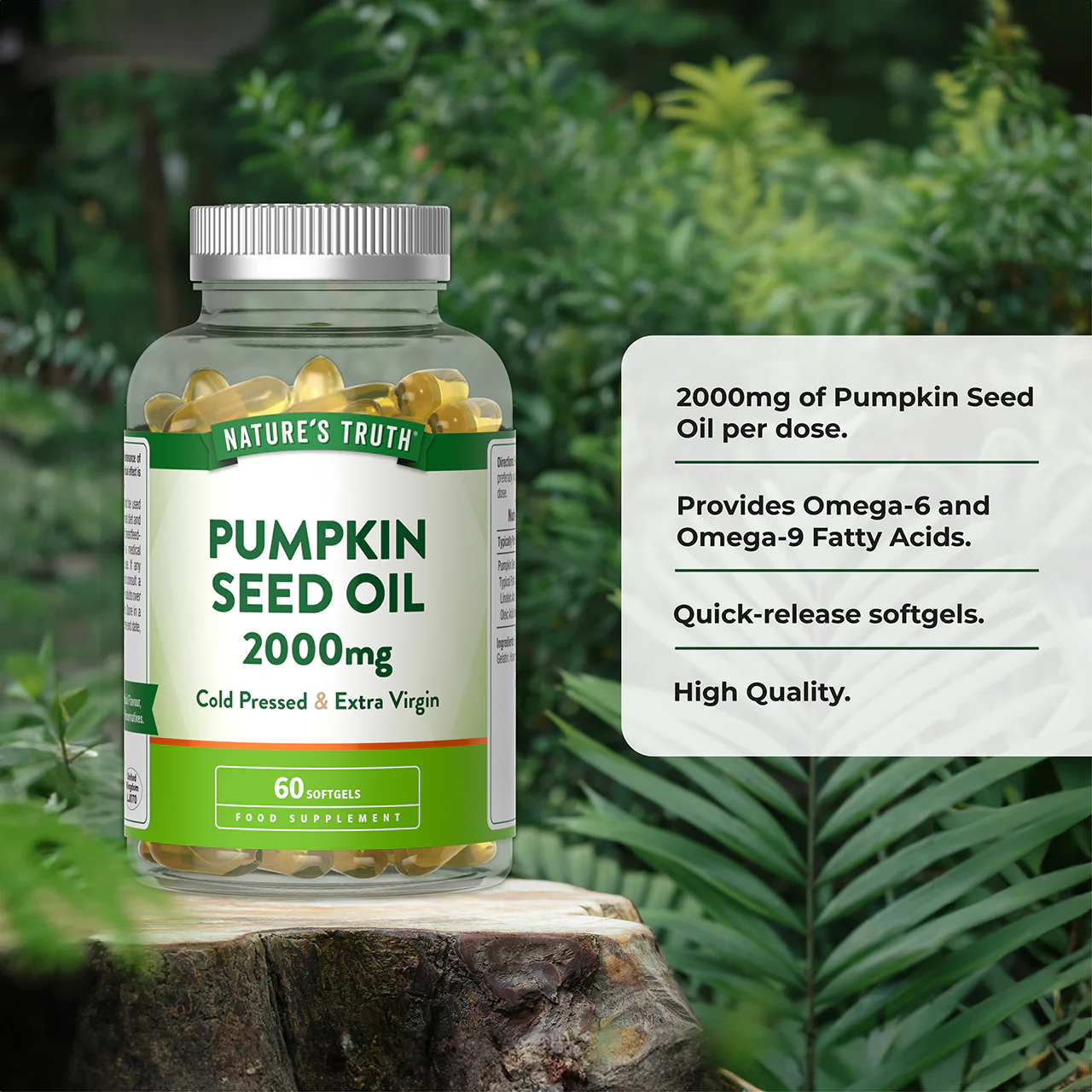 Nature's Truth Pumpkin Seed Oil 2000mg 60 Softgels - Image 2