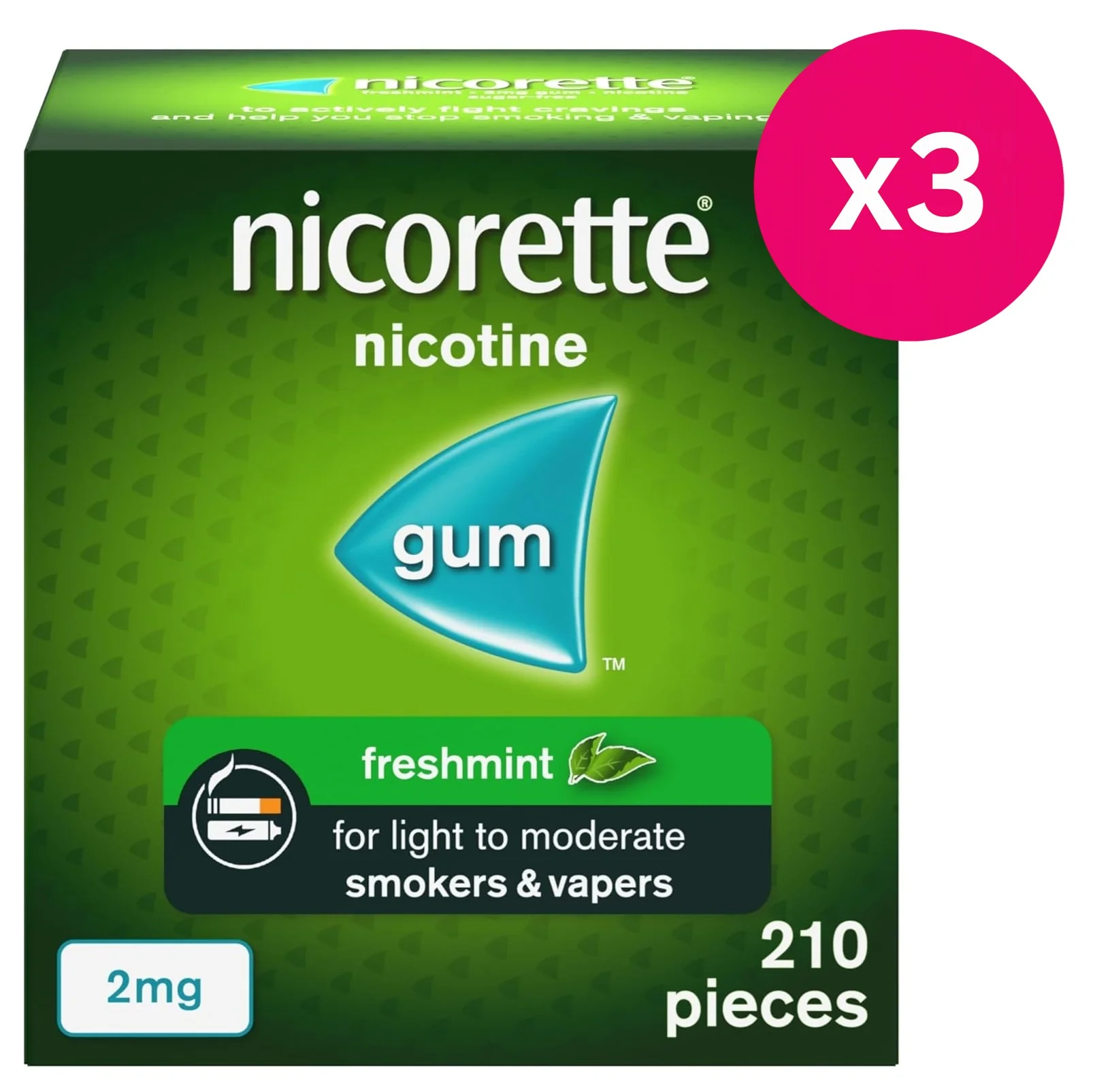 Nicorette Freshmint Gum 2mg 210 Pieces x3