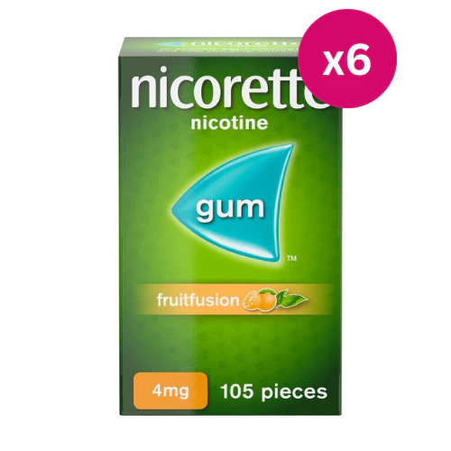 Nicorette Gum Fruit Fusion 4mg 105 Pieces x 6