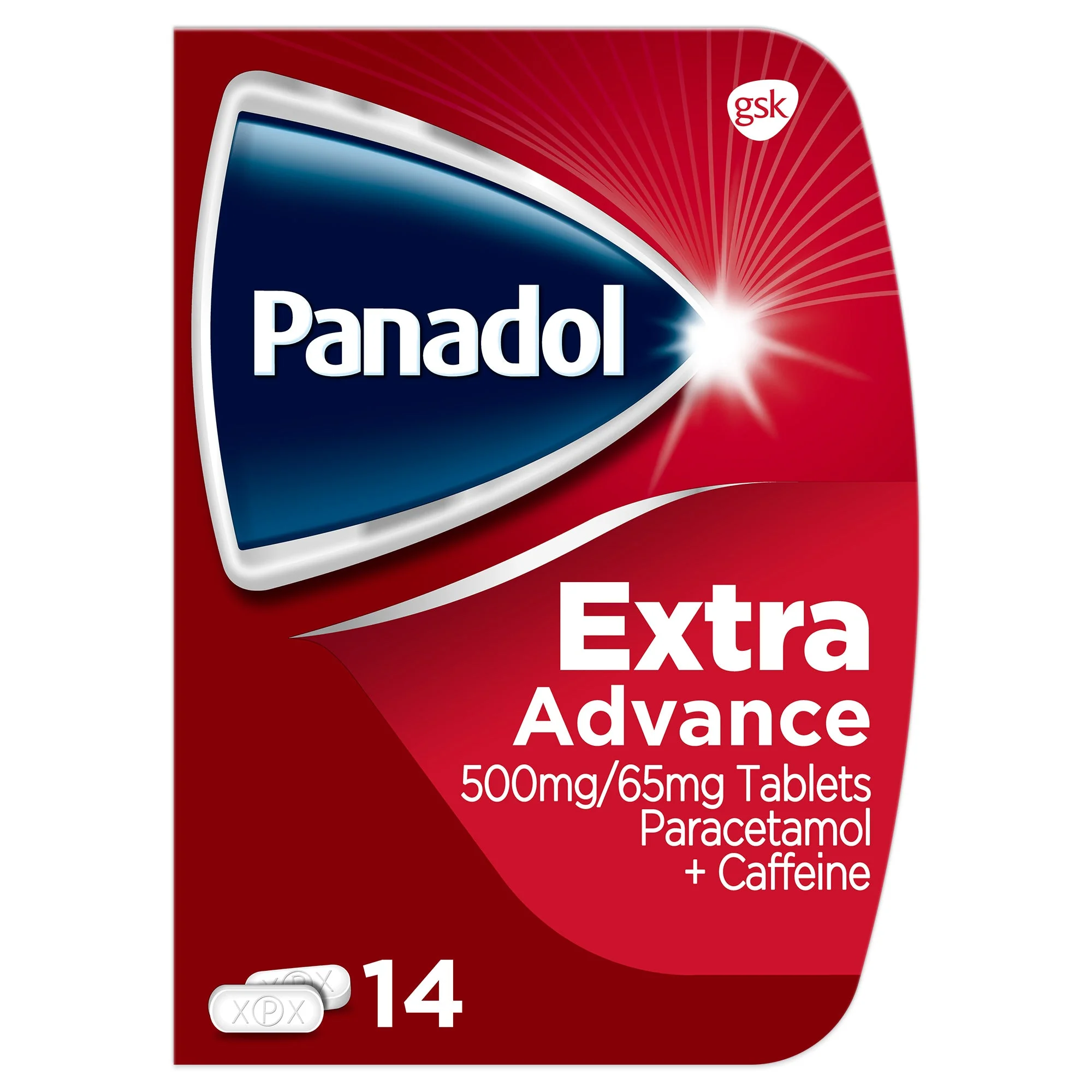 Panadol extra advance 500mg/65mg paracetamol + caffeine tablets
