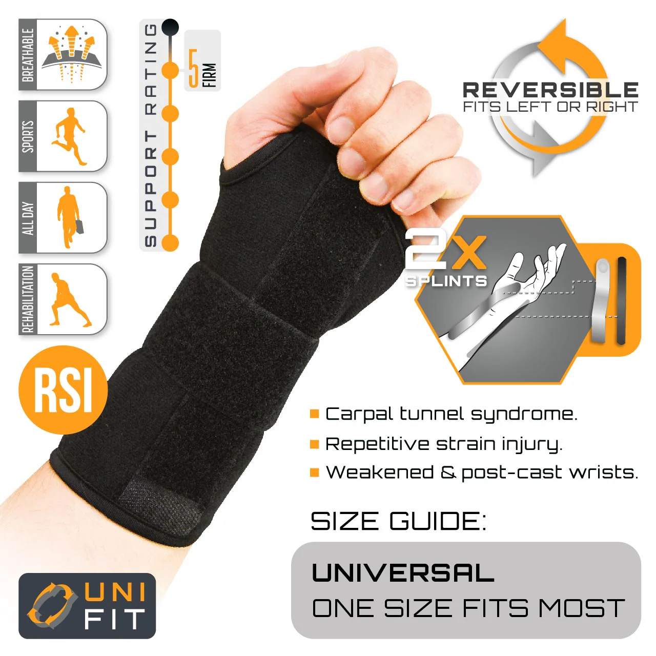 Protek Wrist Splint - One Size (fits left or right hand) For Carpal Tunnel Syndrome or Post Fracture Support - Image 3