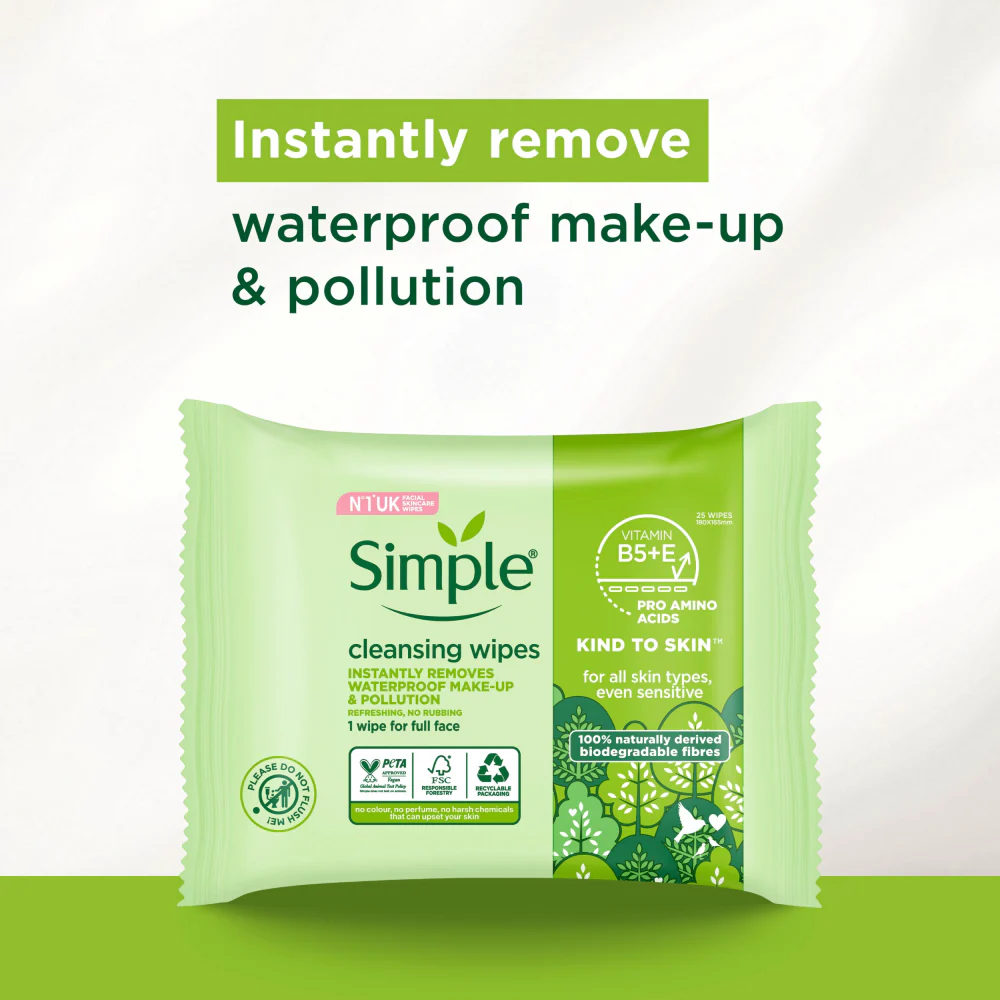 Simple Kind To Skin Biodegradable Face Wipes 25s - Image 5