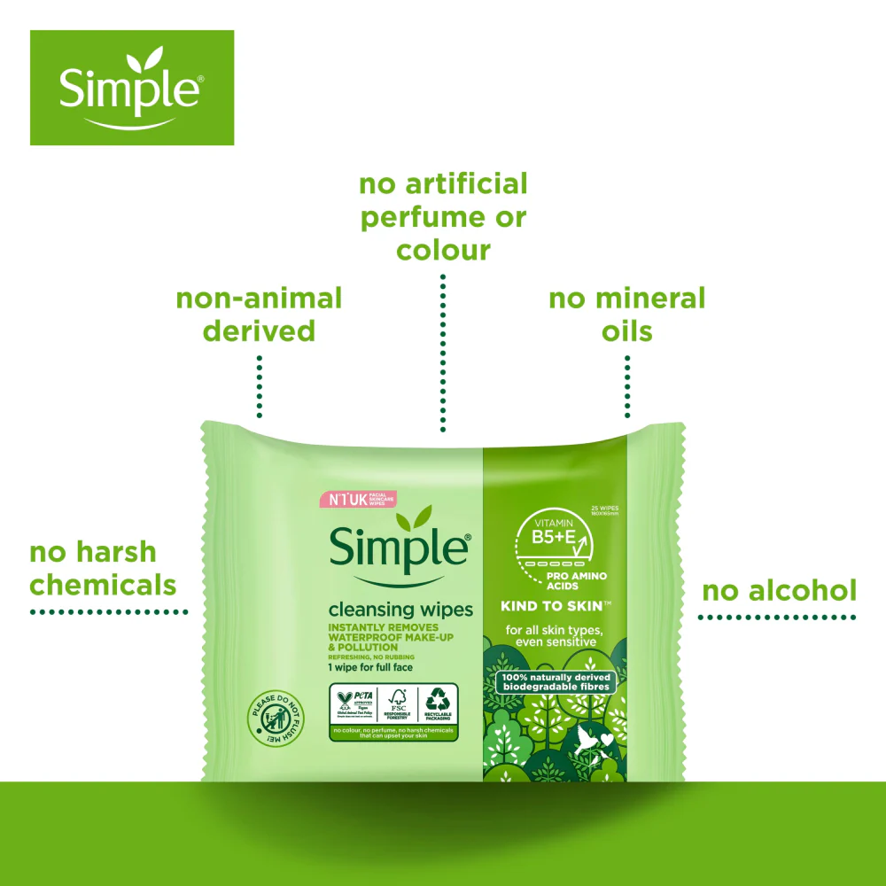 Simple Kind To Skin Biodegradable Face Wipes 25s - Image 9