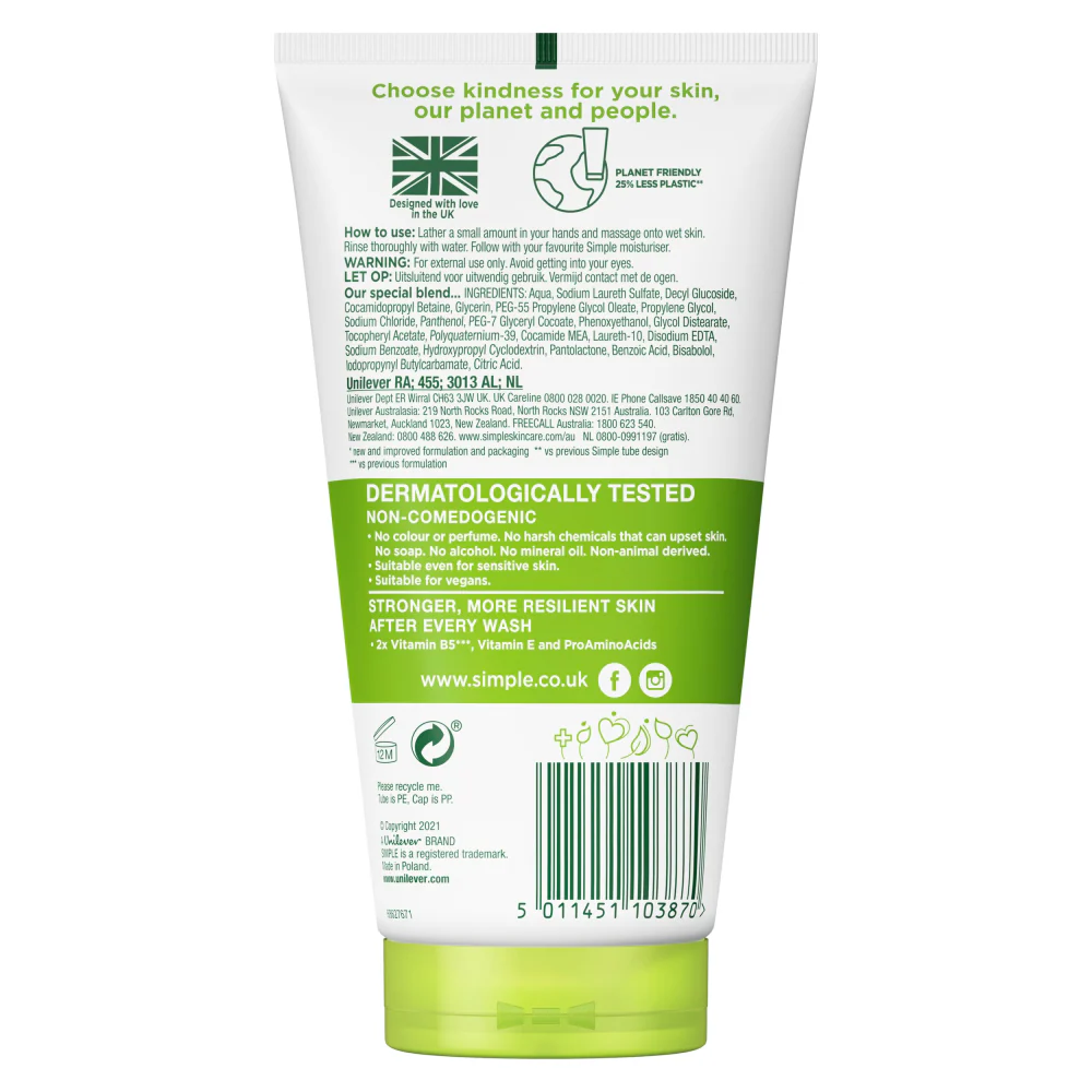 Simple Kind To Skin Face Wash Moisturising 150ml - Image 3
