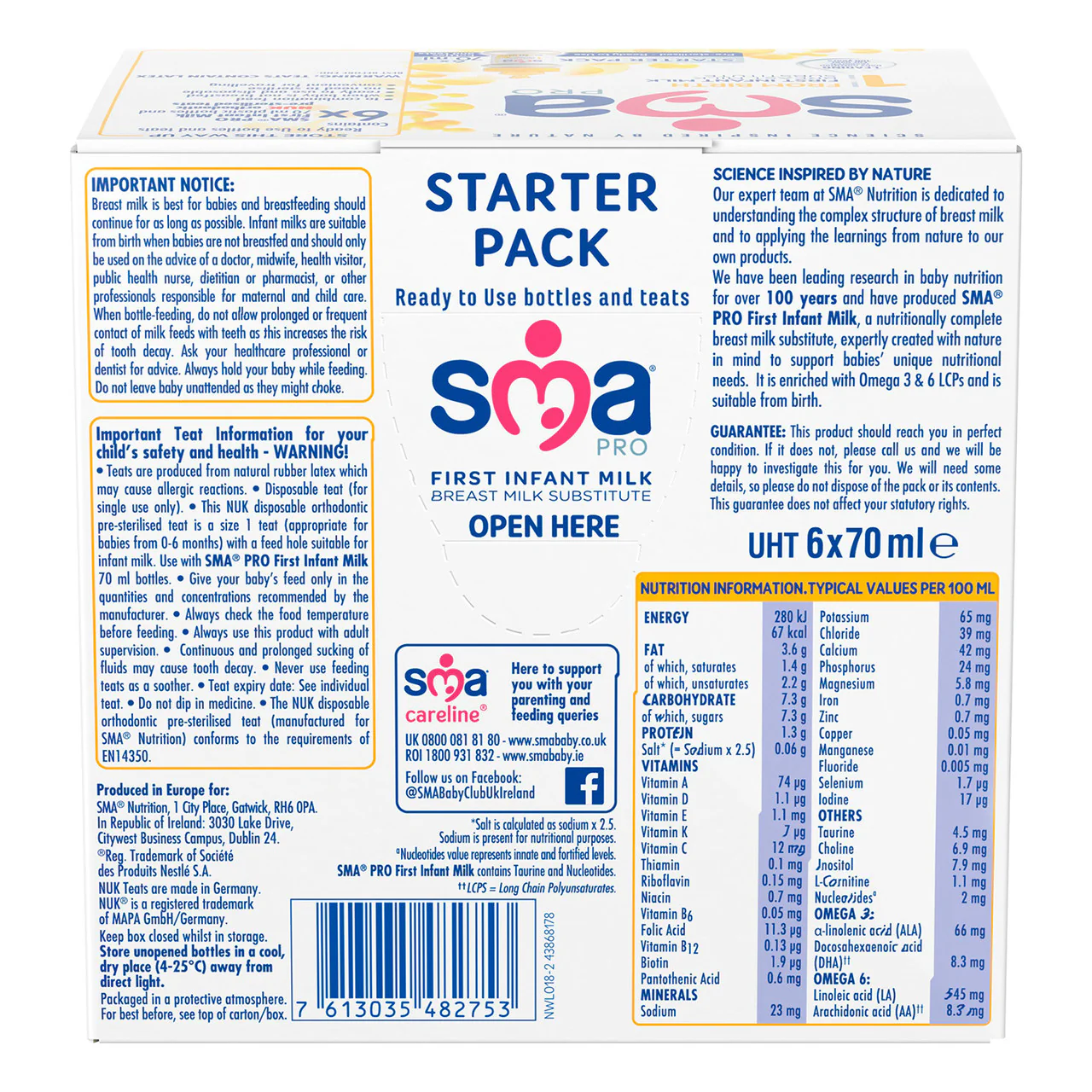 SMA PRO First Infant Milk From Birth Ready To Feed Starter Pack 70ml x 6 - Image 2