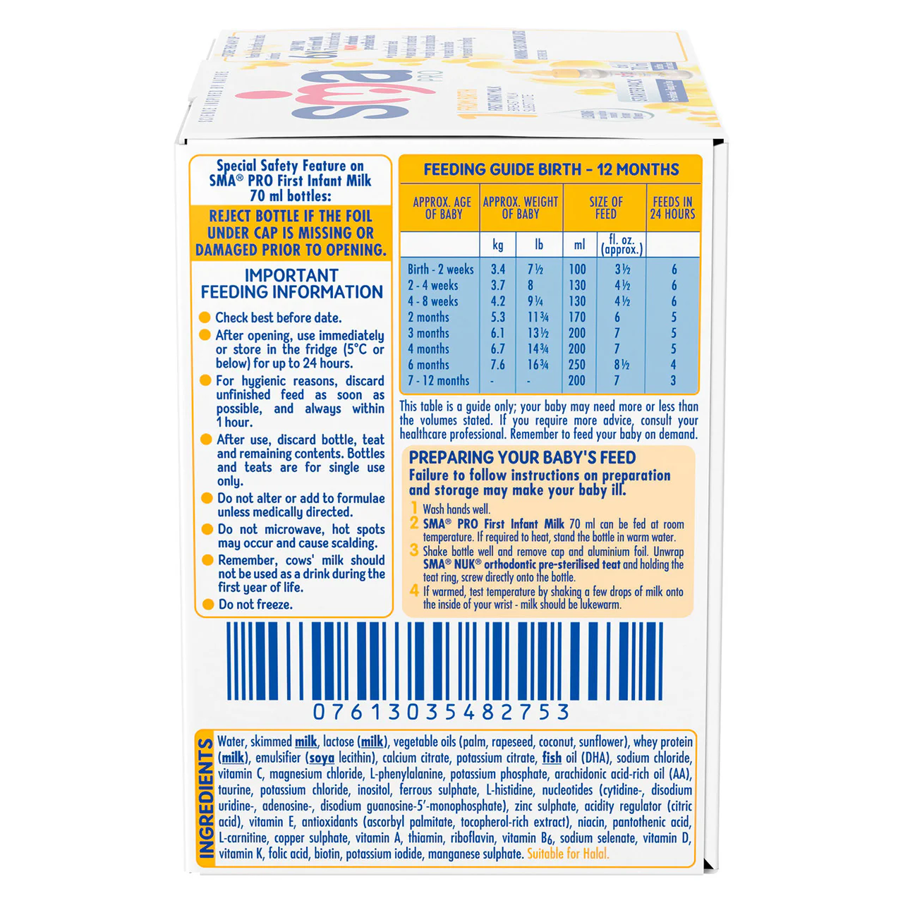 SMA PRO First Infant Milk From Birth Ready To Feed Starter Pack 70ml x 6 - Image 3