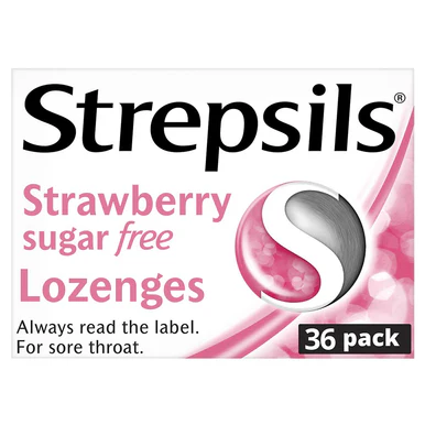 Strepsils Strawberry Sugar Free Lozenges 36 Lozenges