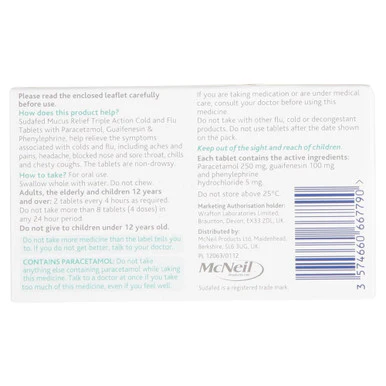 Sudafed Mucus Relief Triple Action Cold and Flu 16 Tablets - Image 2