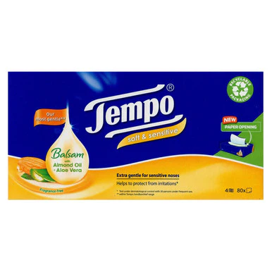 Tempo Balsam Soft & Sensitive Tissues Almond Oil & Aloe Vera 80 Tissues