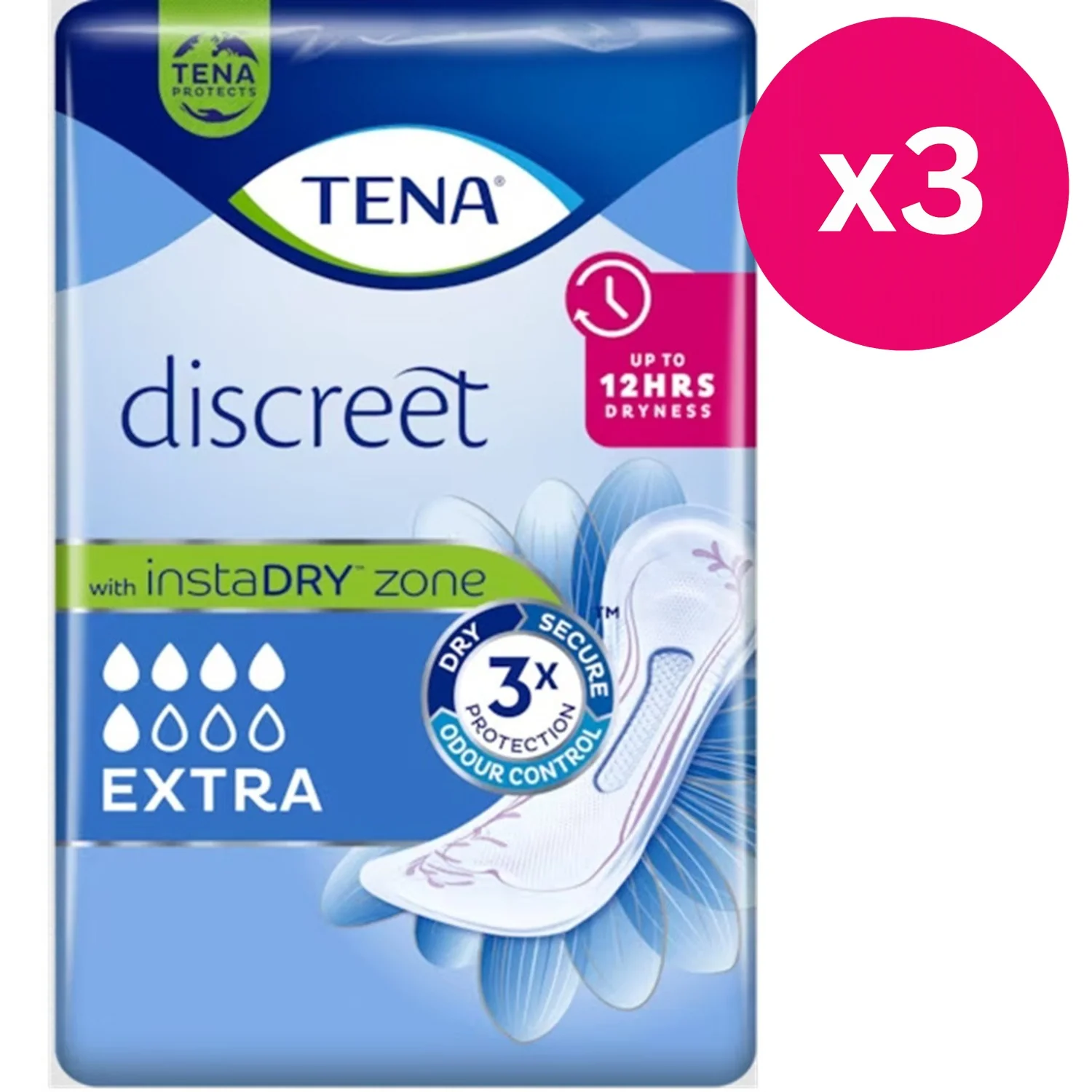 TENA Lady Discreet Extra Incontinence Pads 10 Pack x3