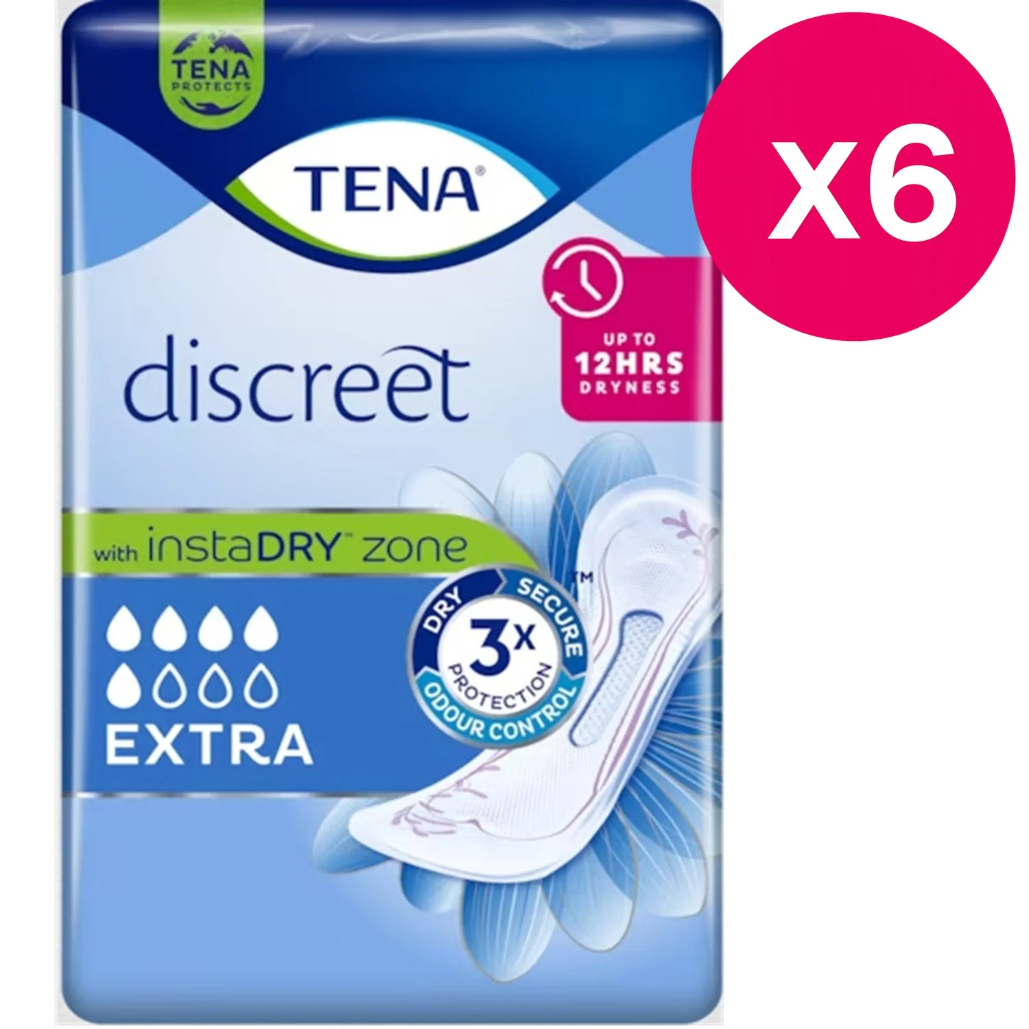 TENA Lady Discreet Extra incontinence Pads 10 Pack x6