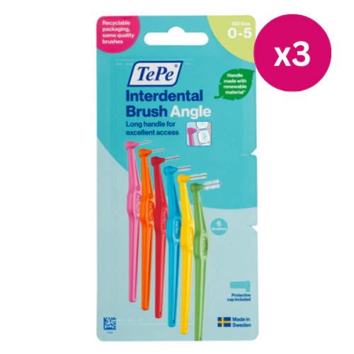 TePe Interdental Brushes Angle Mixed Size 0-5 6pcs x3