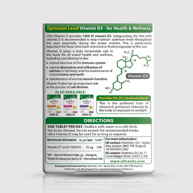 Vitabiotics Ultra Vitamin D 1000IU 96 Tablets - Image 2