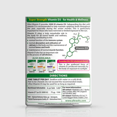 Vitabiotics Ultra Vitamin D 3000IU 96 Tablets - Image 2