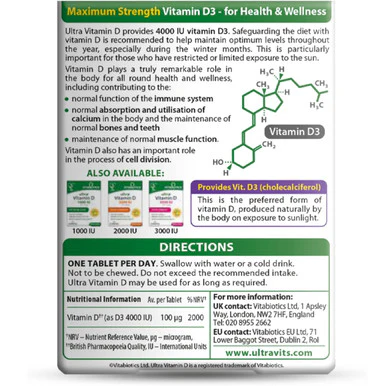 Vitabiotics Ultra Vitamin D 4000IU 96 Tablets - Image 2