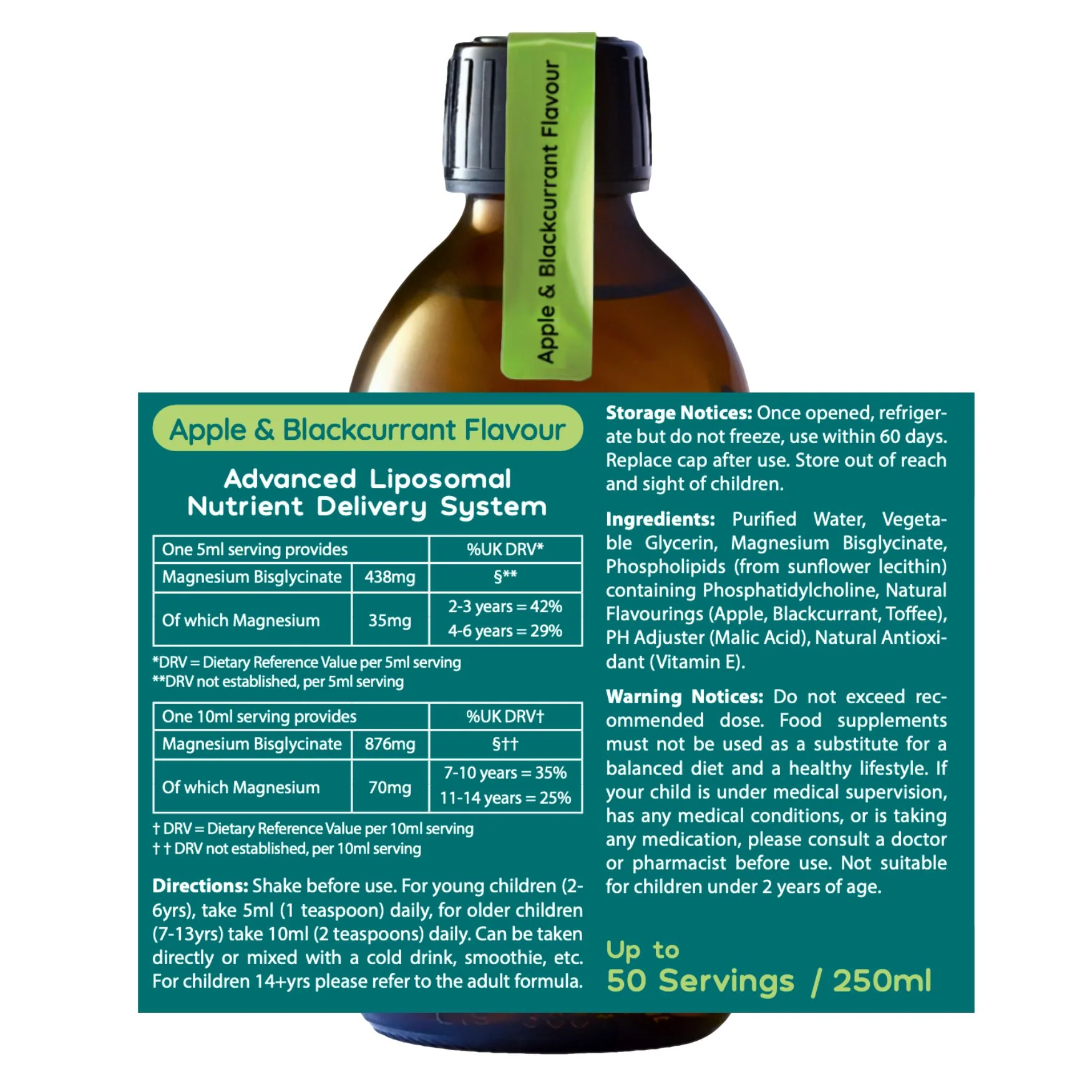 Well. Actually. Kids Liposomal Magnesium Glycinate 35-70mg Apple & Blackcurrant Flavour 250ml - Image 2