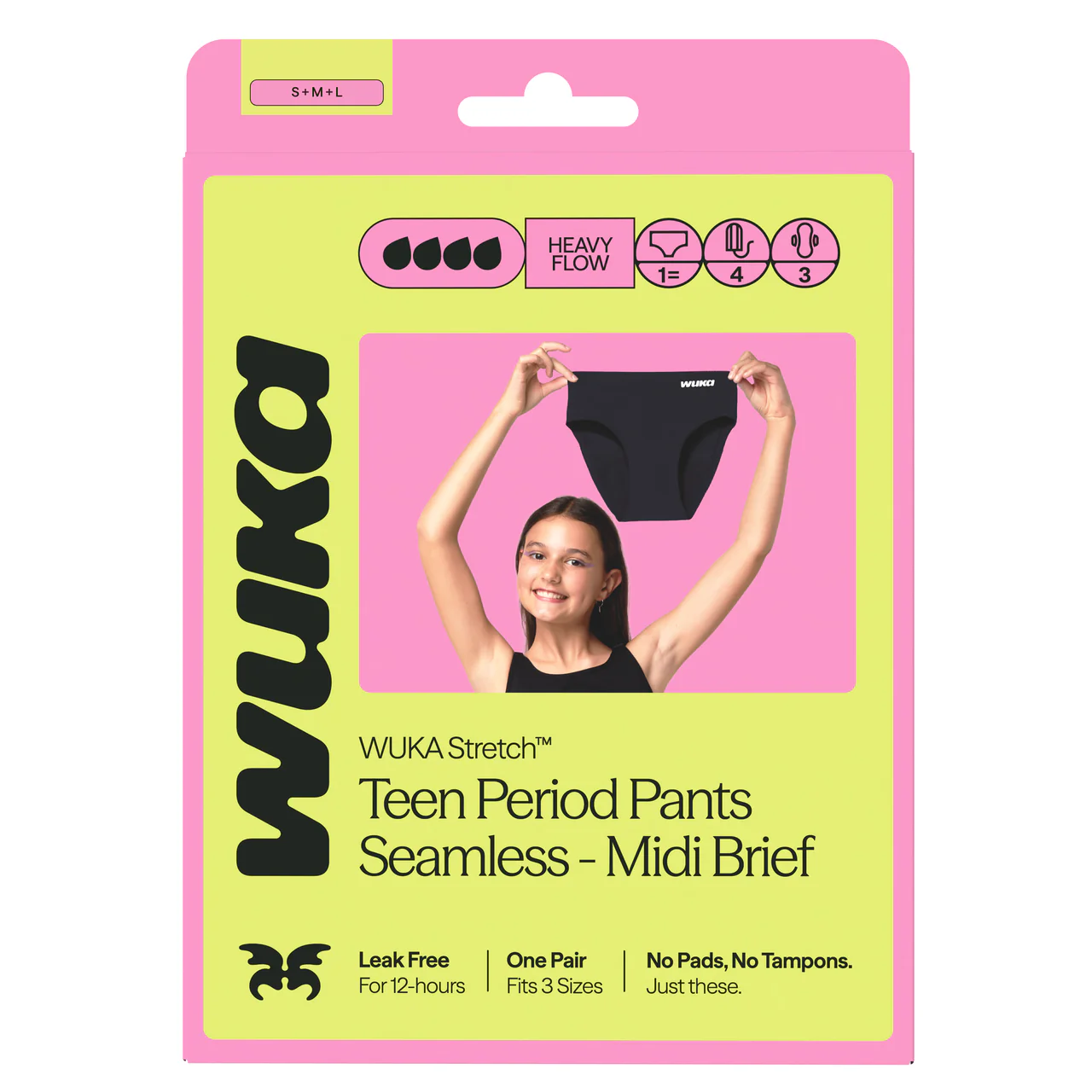 WUKA Teen Stretch Period Pants Seamless Midi Brief, Age 12-16