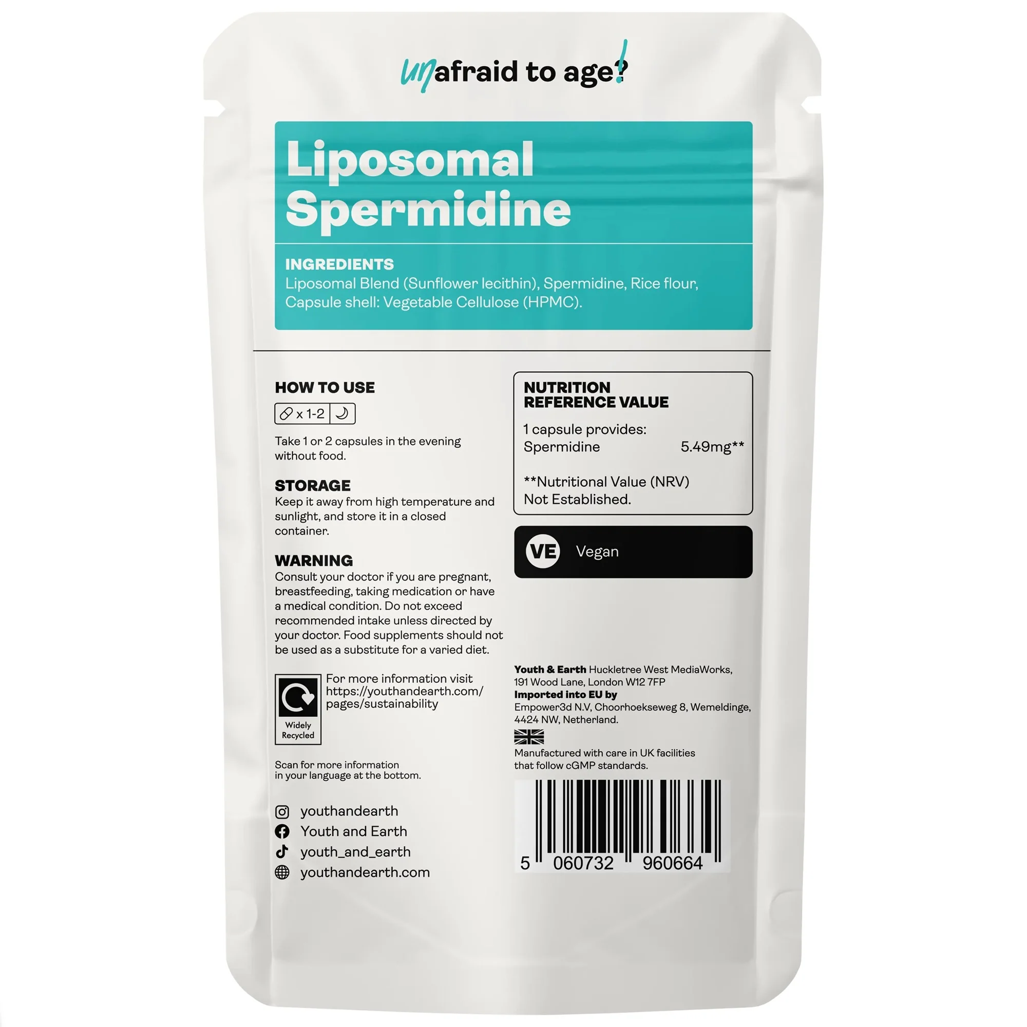 Youth & Earth Liposomal Spermidine 60 Capsules - Image 2