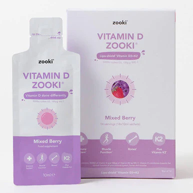 Zooki Liposomal Vitamin D3 + K2 3,000iu, Mixed Berry Flavour 10ml, 30 Sachets