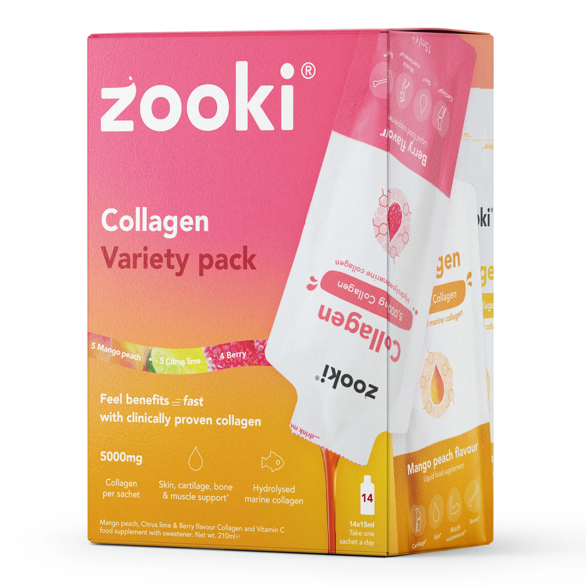 Zooki Marine Collagen 5,000mg Variety Pack 15ml 14 Sachets - Image 2