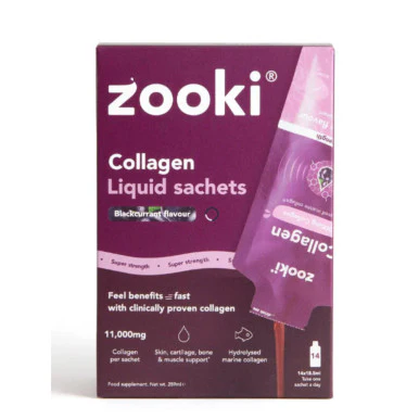Zooki Super Strength Marine Collagen 11,000mg, Blackcurrant Flavour 18.5ml, 30 Sachets