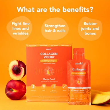 Zooki Super Strength Marine Collagen 11,000mg Mango Peach Flavour 18.5ml 14 Sachets - Image 2
